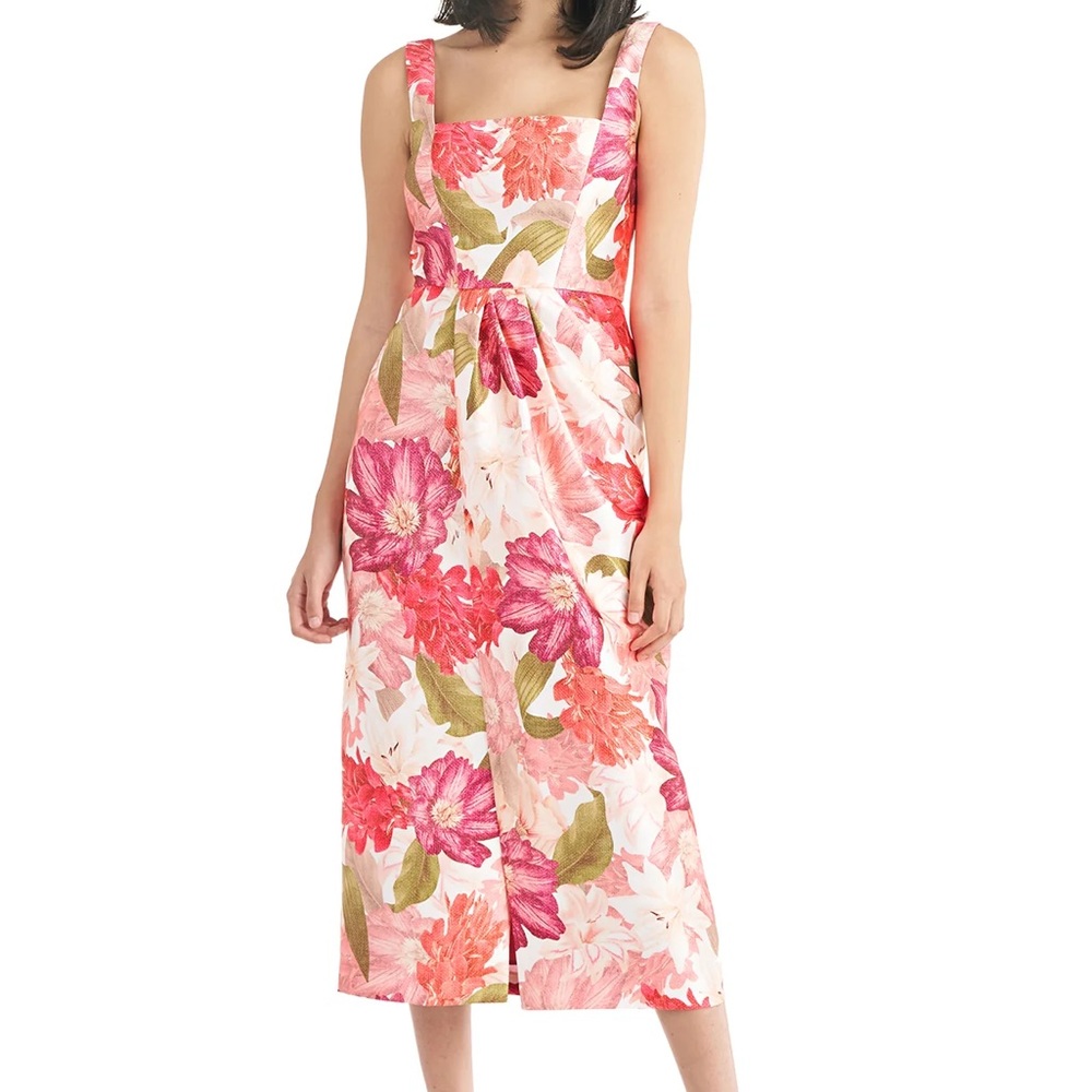 Kay Unger Pink Floral Frankie Draped Dress New 16
